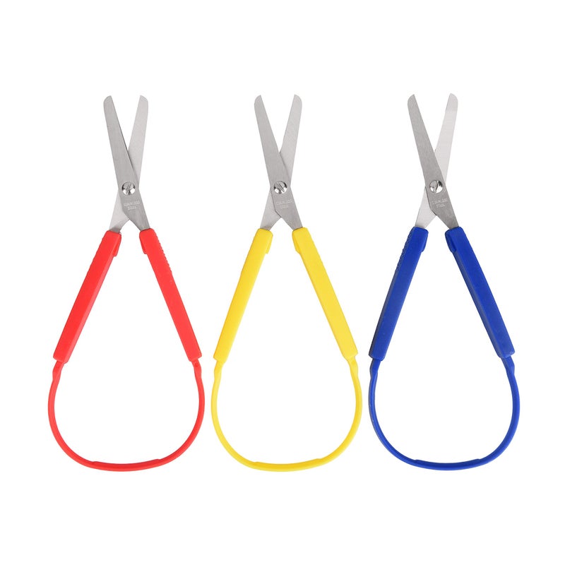 Special Supplies Loop Scissors for Teens And Adults 8 Inches (3-Pack) Colorful Looped, Adaptive Design, Right and Lefty Support, Small, Easy-Open Squeeze Handles, Supports Elderly and Special Needs - Image 1